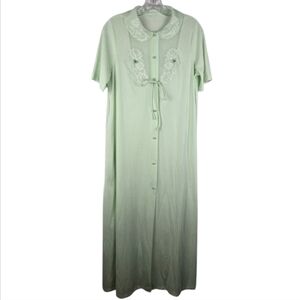 Shadowline Mint Green Lace Embroidery Button Down Peignoir Gown Robe Size Small